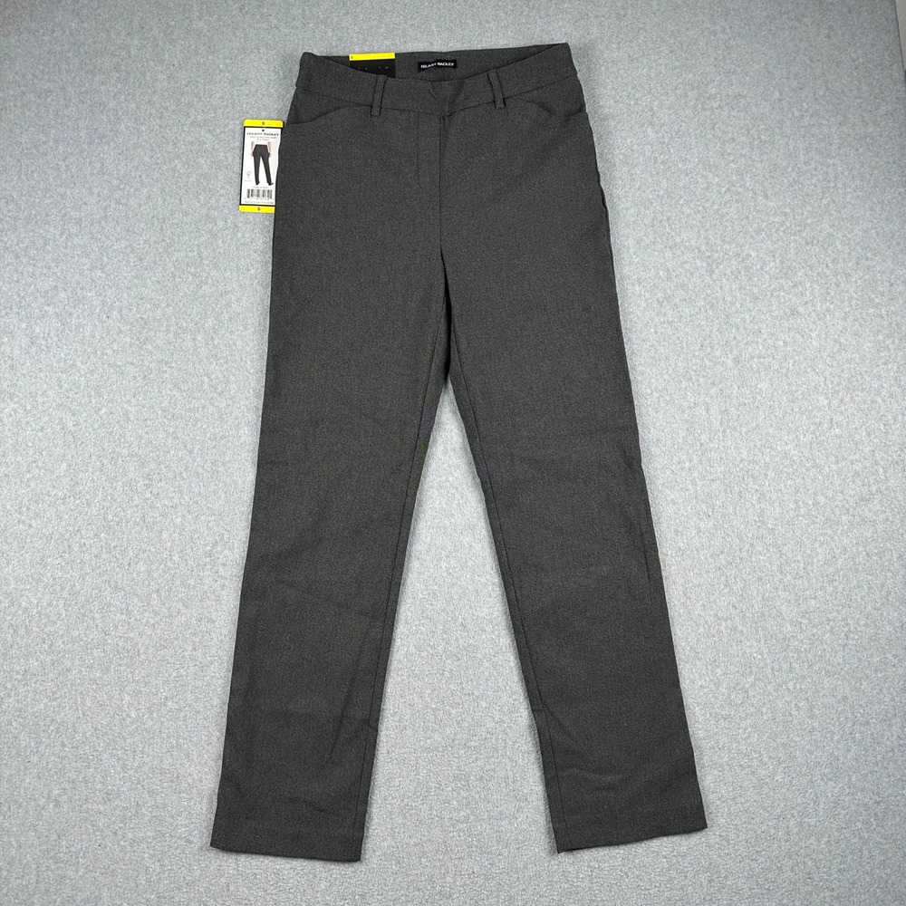 Hilary Radley Pants Womens S Mid Rise Slim Leg Black Heather Gray Tummy Control